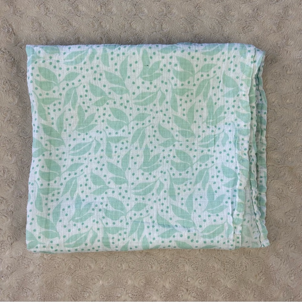 Aden + Anais Green Leaf Leaves Polka Dots Baby Swaddle Blanket White Muslin